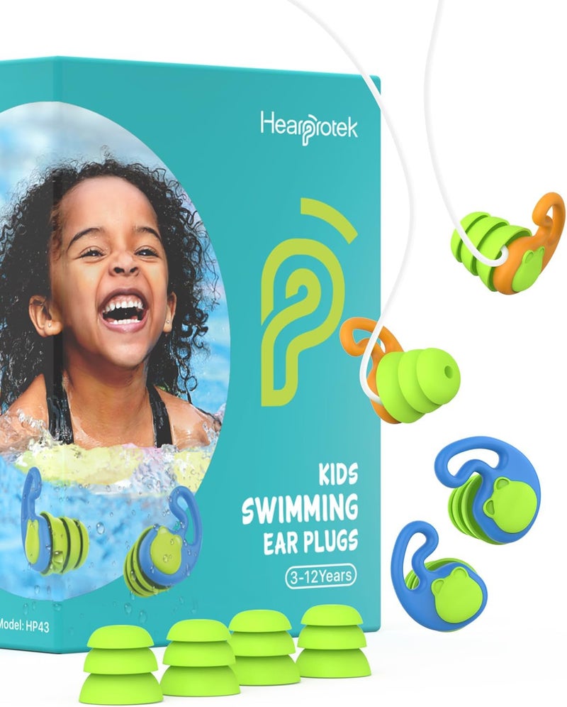 Hearprotek Swimming Ear Plugs for Kids, 2 Pairs Reusable Silicone Waterproof earplugs for Small Ear canals Toddlers∣Child Ear Protection for Swim Ear,Shower,Bath,Pool and Water Sports (3-12yrs) Orange - Image 1